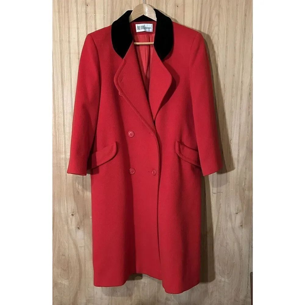 Bill Blass Signature Wool Coat Women Black Velvet Collar VTG 80s